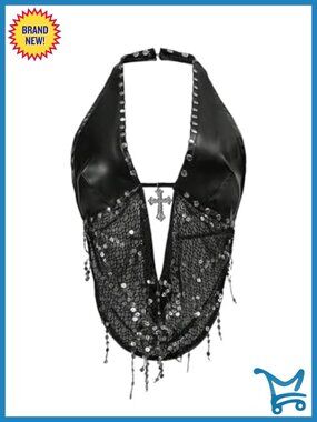 SweatyRocks Sequin Studded Halter Top Tie Back Draped Party Cami